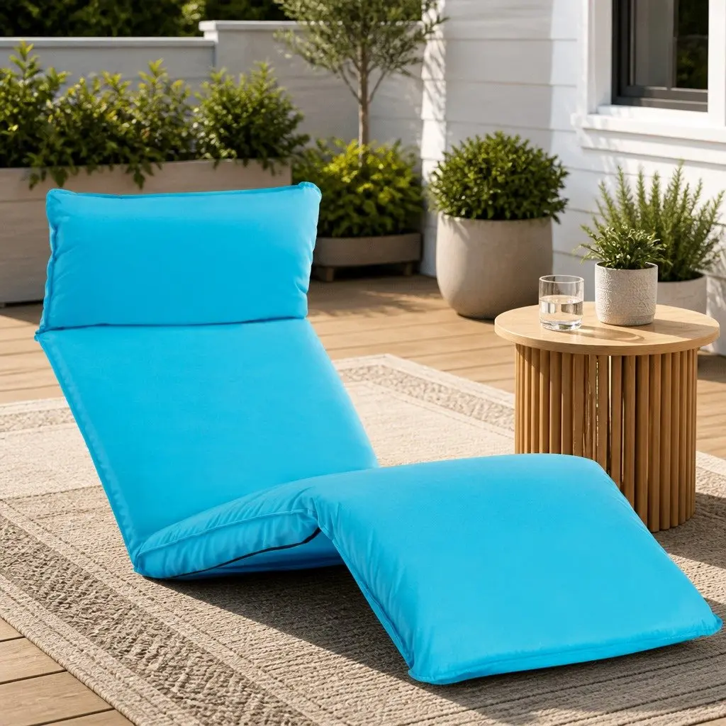 Foldable Sunlounger Adjustable 5-Level Blue Oxford Fabric Garden Beach Lounger
