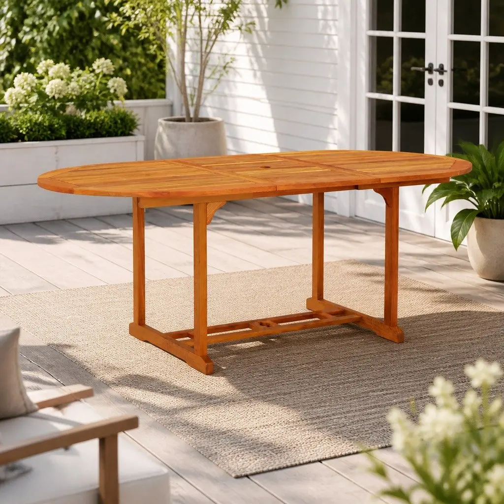 Extendable Solid Wood Garden Table Outdoor Dining Patio Furniture Brown