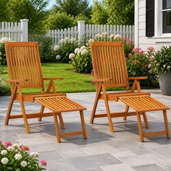 Folding Garden Chairs with Footrests 2 Pcs Solid Wood Outdoor Seating Brown