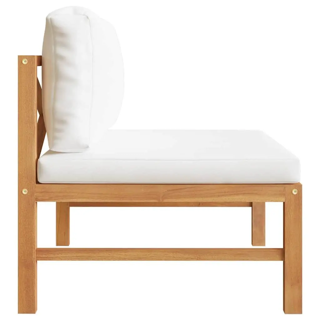 Outdoor Sofa Section Teak Wood Cream Cushions Garden Patio Furniture