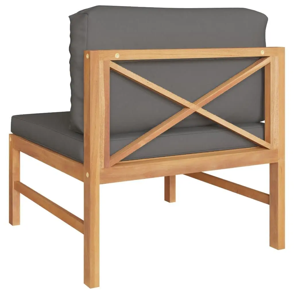 Middle Sectional Sofa Outdoor Seating Solid Teak Wood Grey Cushions