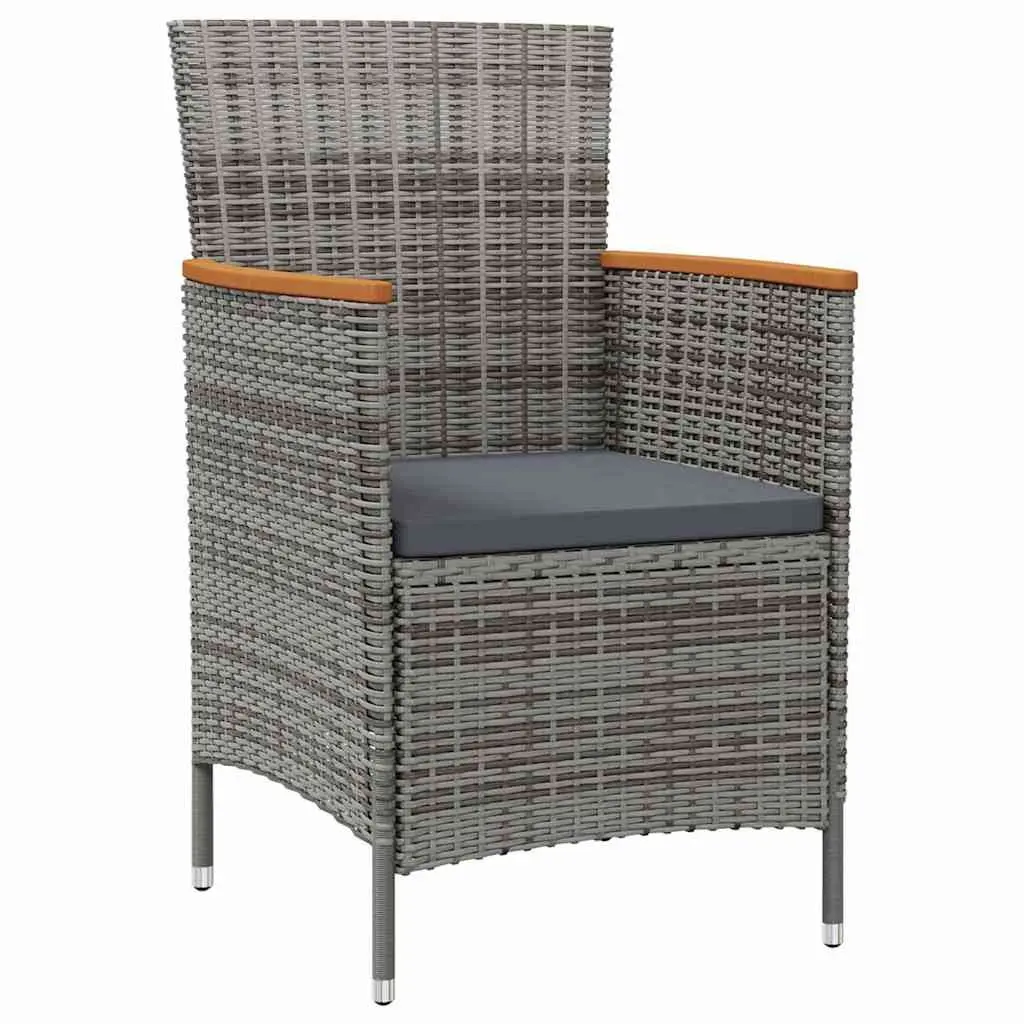 Outdoor Dining Chairs Grey 2 Piece Garden Poly Rattan Patio Seating with Cushion