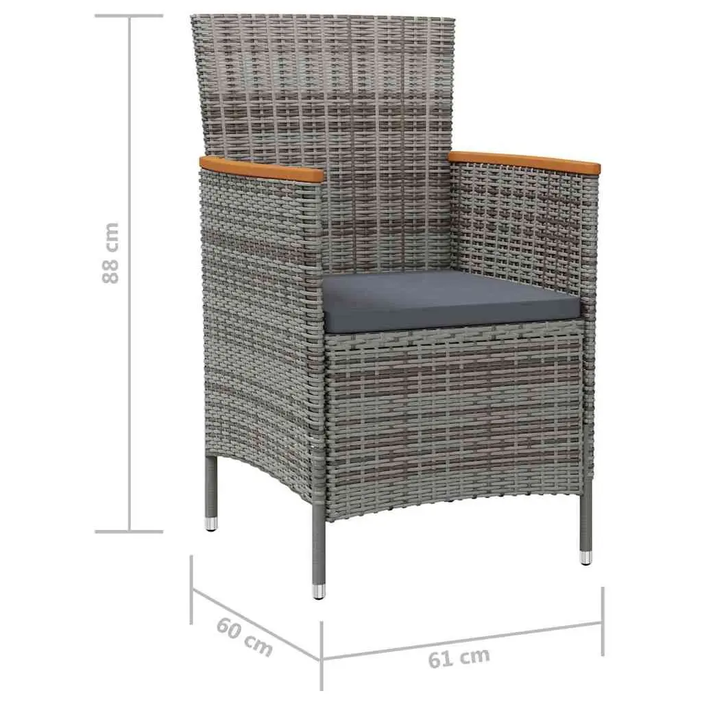 Outdoor Dining Chairs Grey 2 Piece Garden Poly Rattan Patio Seating with Cushion