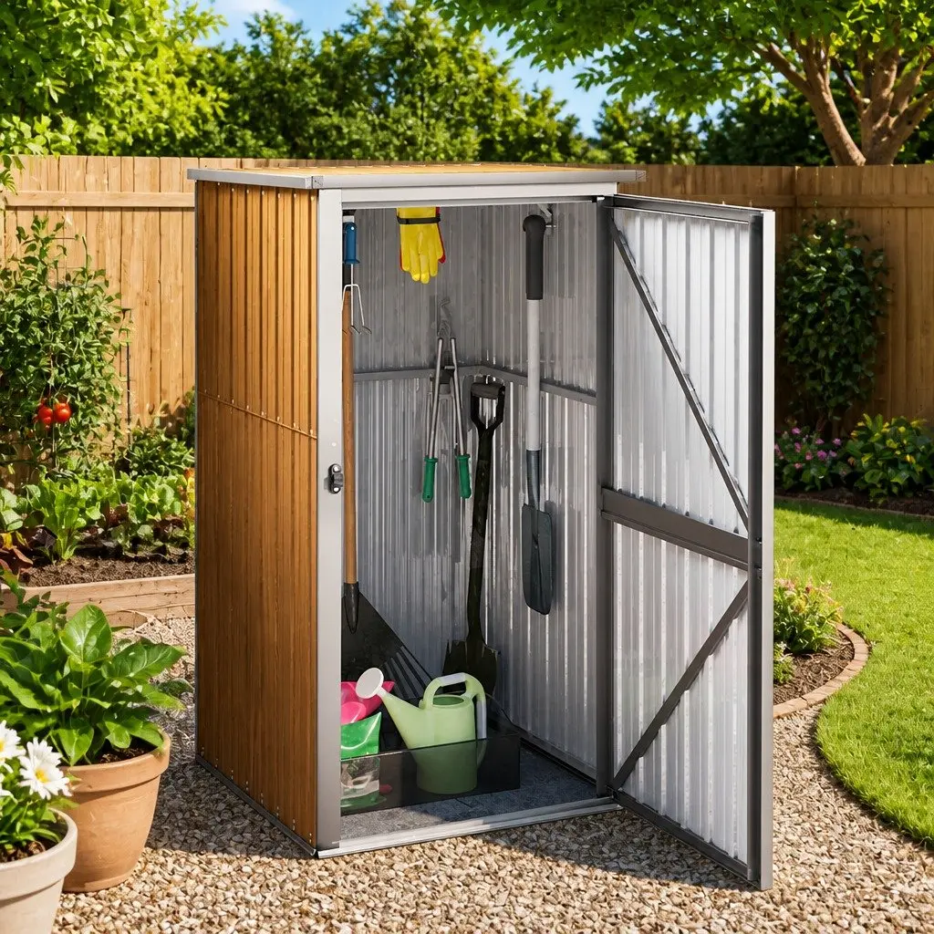 Garden Tool Shed Outdoor Storage Box 88x89x161cm Brown Galvanised Steel Frame