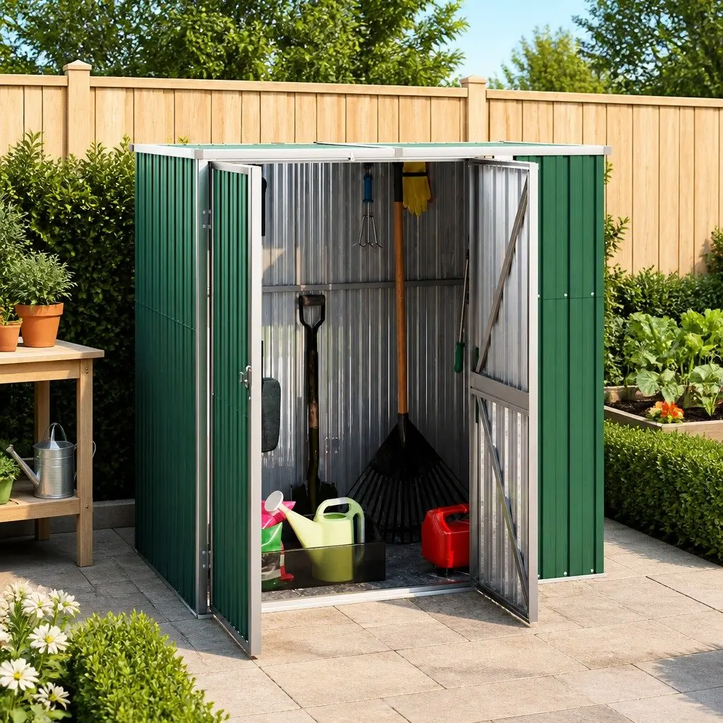 Garden Tool Shed Outdoor Storage Galvanised Steel Frame 161x89x161 cm Green