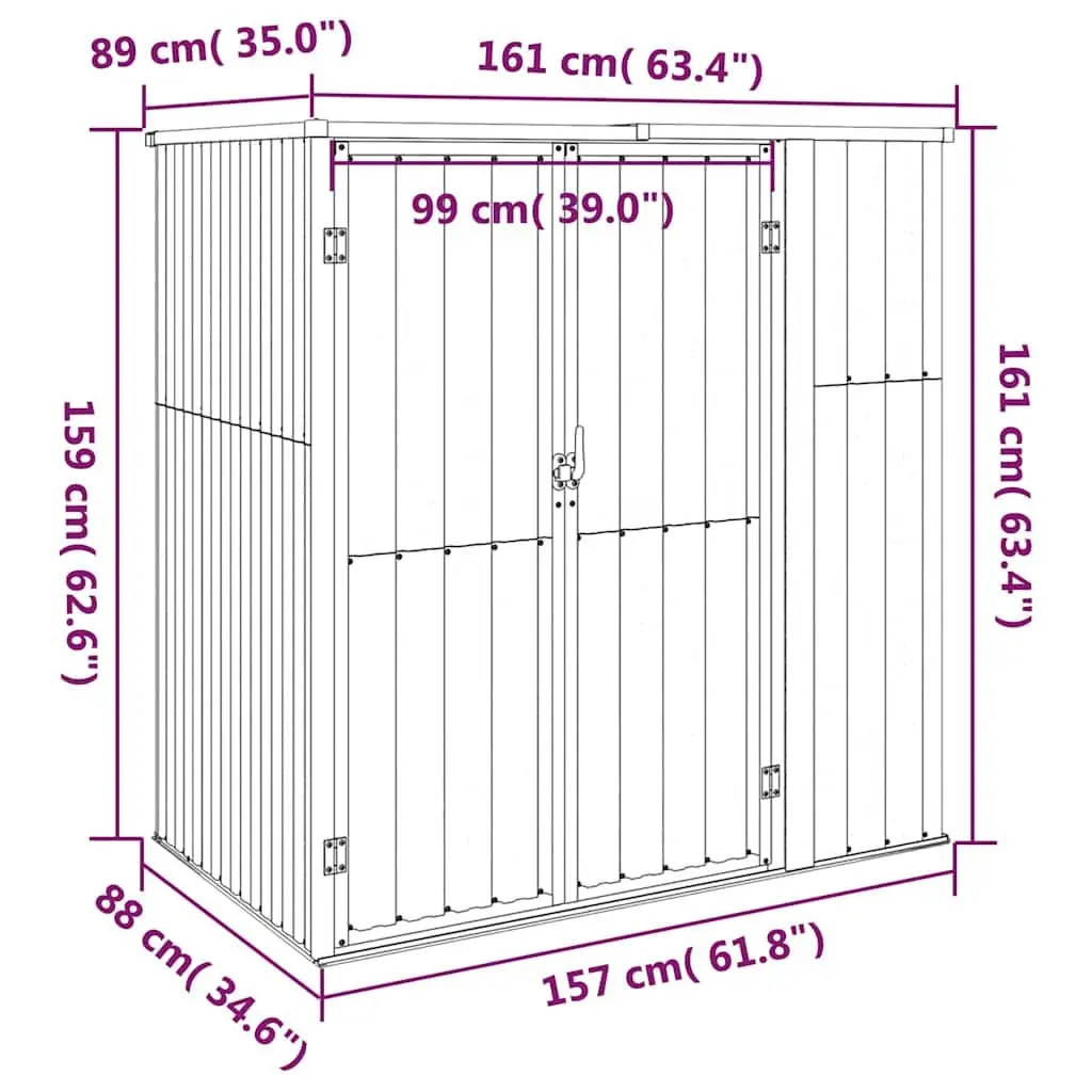 Garden Tool Shed Grey Outdoor Storage House Galvanised Steel Frame 161x89x161cm