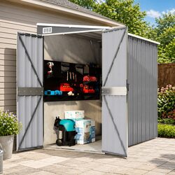 Wall-Mounted Garden Shed Grey Storage Outdoor Steel Tool Equipment House Locker