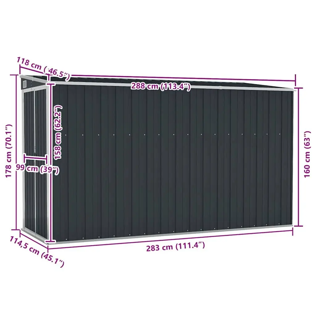 Wall-mounted Garden Shed Storage 118 x 288 x 178 cm Anthracite Galvanised Steel