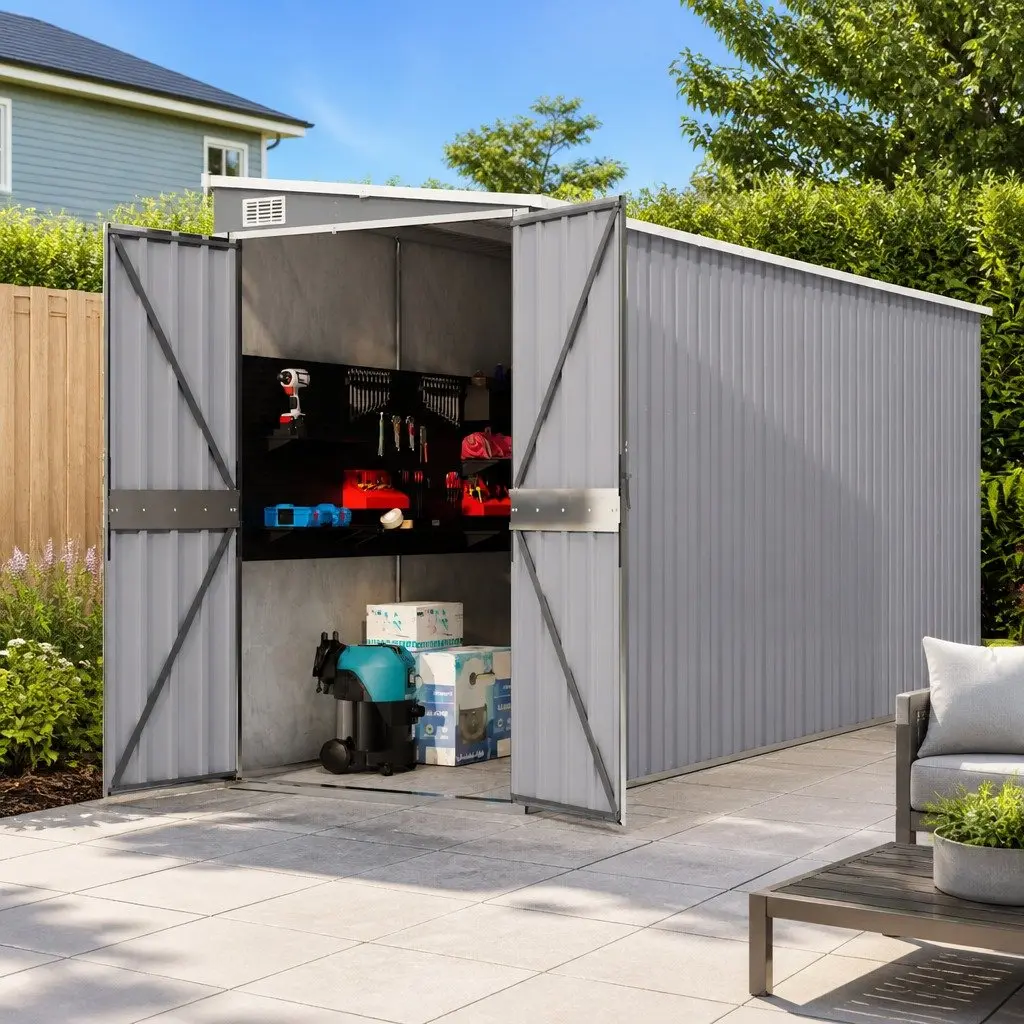 Wall-mounted Garden Shed Storage Grey Galvanised Steel Outdoor 118x382x178 cm