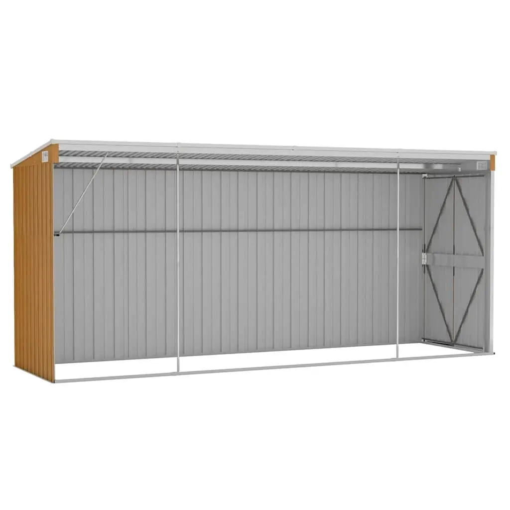 Wall-mounted Garden Shed Outdoor Storage 118 x 382 x 178 cm Brown Galvanised Steel Double Door