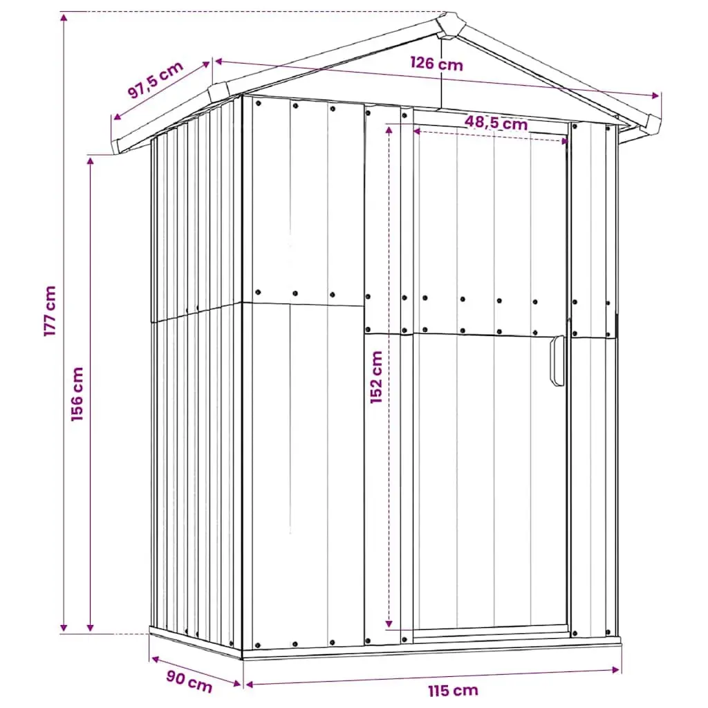 Garden Shed Outdoor Storage Tool House Brown Galvanised Steel 126x97.5x177 cm