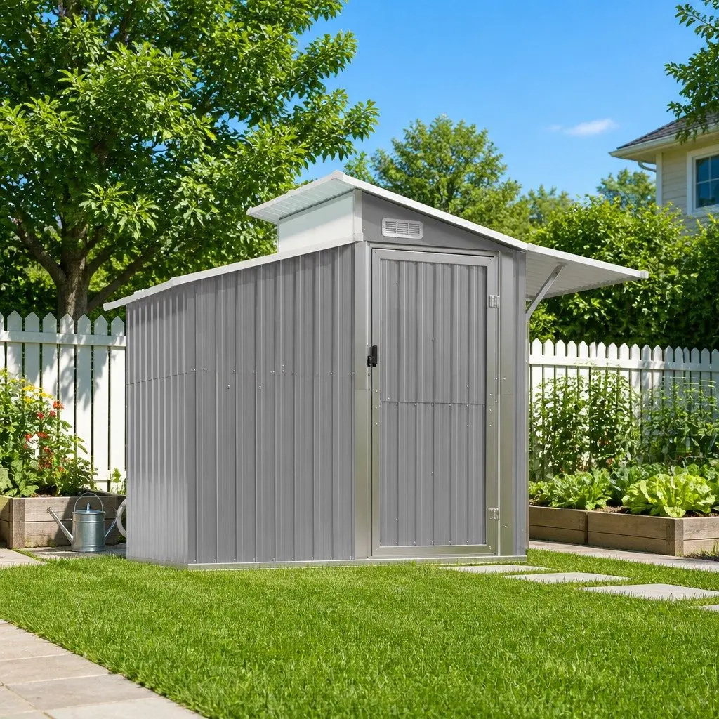Garden Shed Outdoor Storage Tool House 270x130x208.5 cm Grey Galvanised Steel