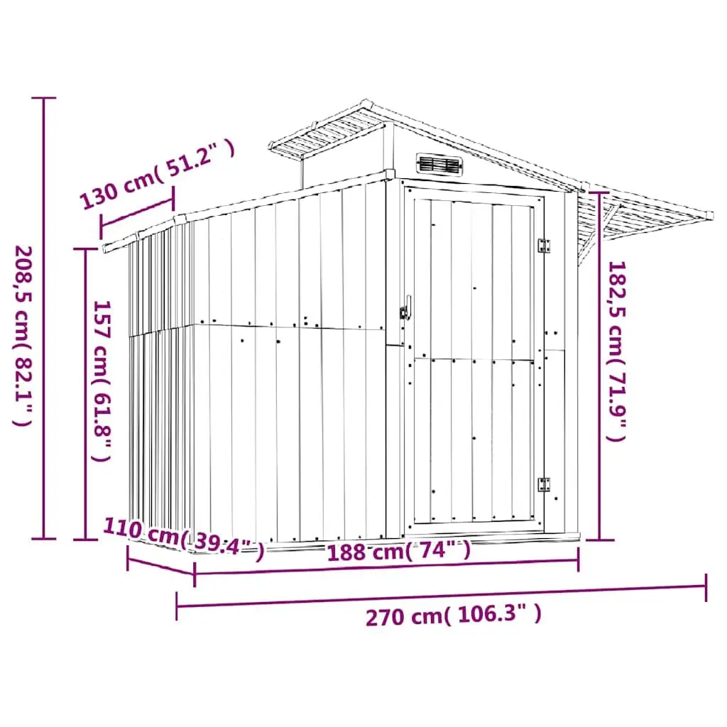 Garden Shed Outdoor Storage Tool House Galvanised Steel Anthracite 270 x 130 x 208.5 cm