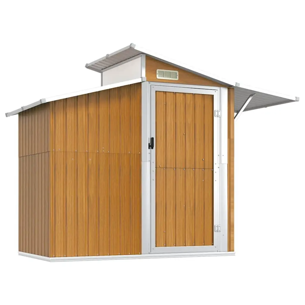 Garden Shed Outdoor Storage Tool House Galvanised Steel 270x130x208.5cm Brown