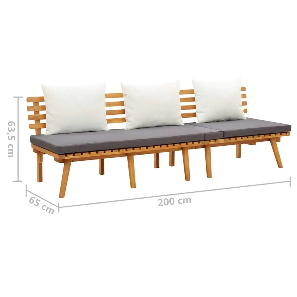 Garden Day Bed Outdoor Lounger 200x65cm Solid Wood Grey