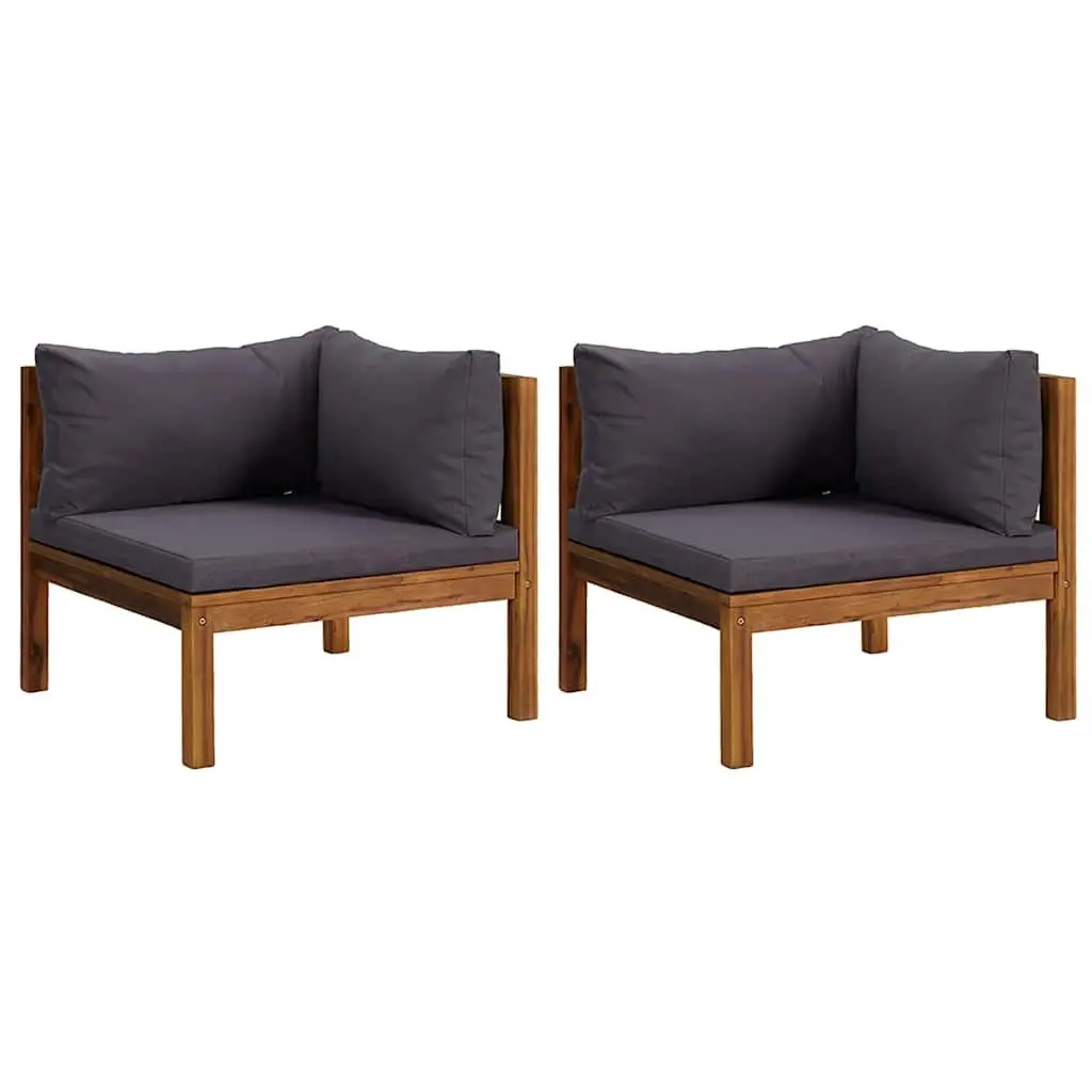 Outdoor Corner Sectional Sofa Set 2 pcs Grey Cushions Acacia Wood