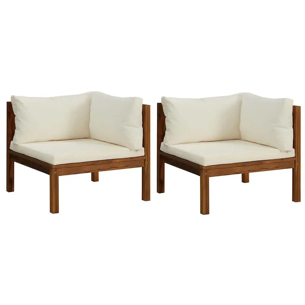 Outdoor Corner Sofa Set 2 pcs Solid Acacia Wood Garden Seating White Cushions