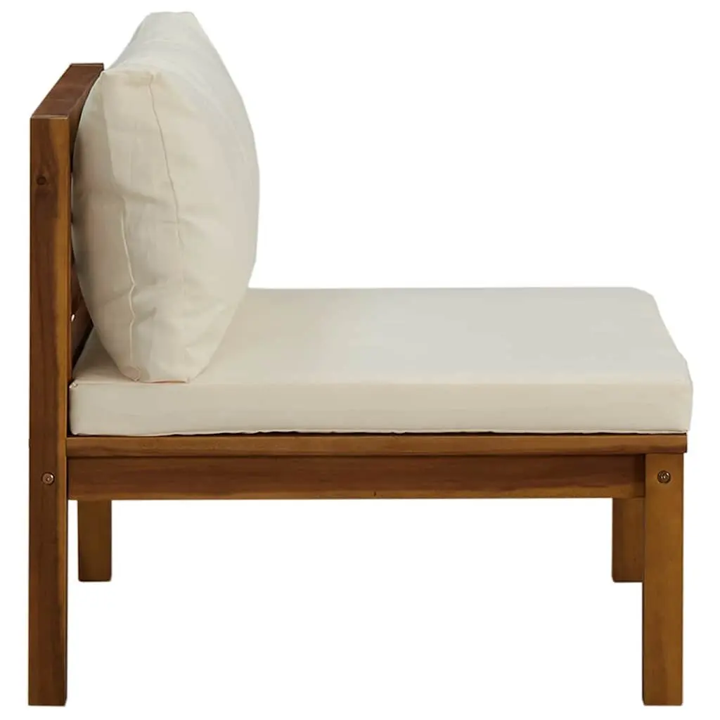 3 Piece Garden Lounge Set Acacia Wood Outdoor Sofa Set with Cream White Cushions