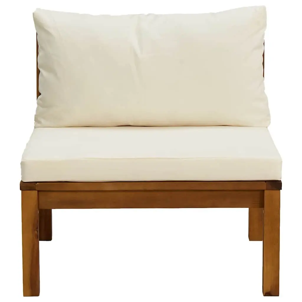 Outdoor Sectional Sofa Set Garden Seating 2 Piece Acacia Wood White Cushions