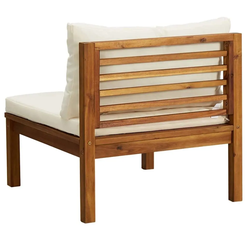 Outdoor Sectional Sofa Set Garden Seating 2 Piece Acacia Wood White Cushions