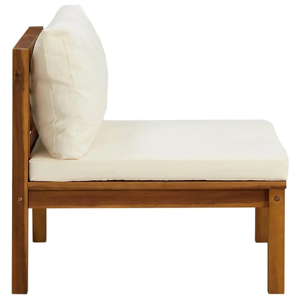 Outdoor Sectional Sofa Set Garden Seating 2 Piece Acacia Wood White Cushions