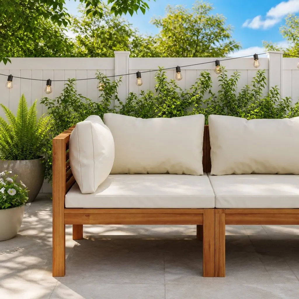 Outdoor Corner Sectional Sofa Garden Lounge Seating Solid Acacia Wood White