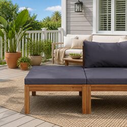 Outdoor Footrest with Grey Cushion Solid Acacia Wood Garden Lounge Modular