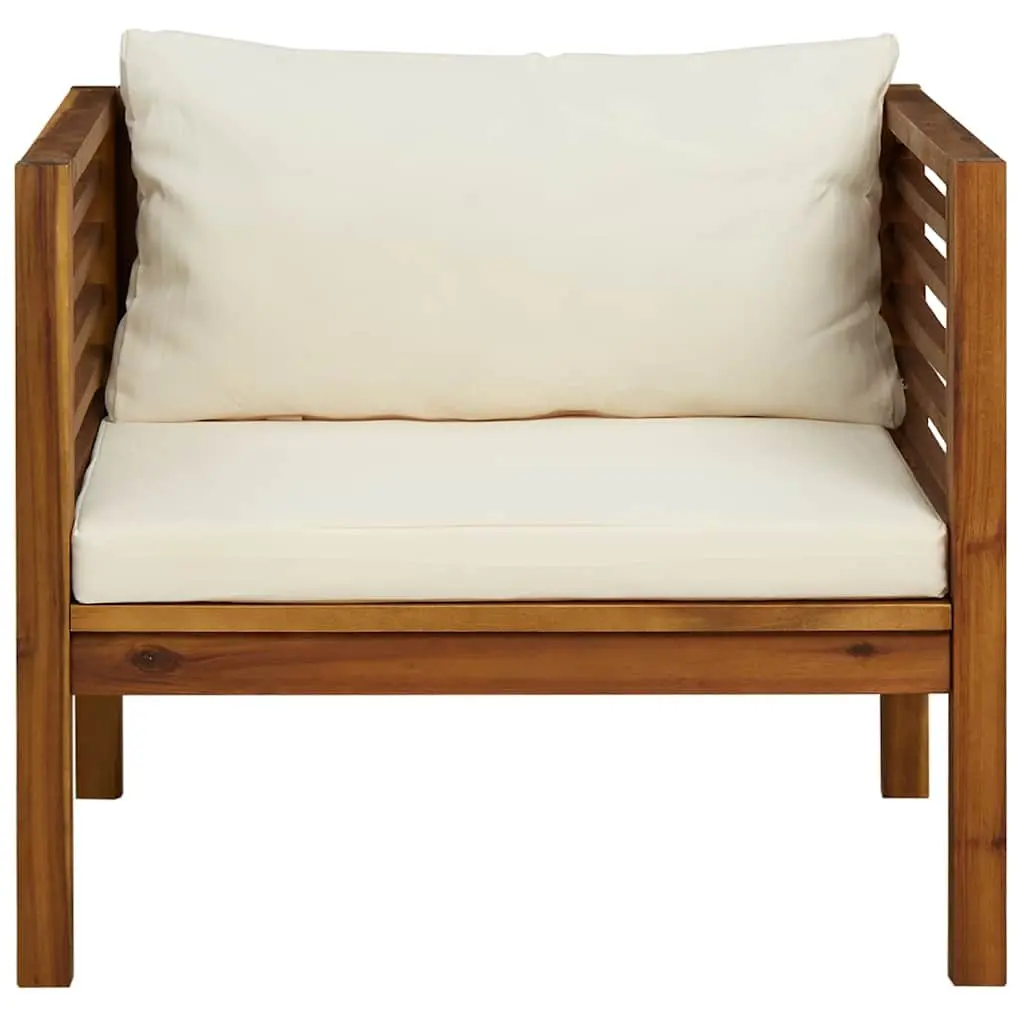Garden Chair Outdoor Seating Solid Acacia Wood Cream White Cushions