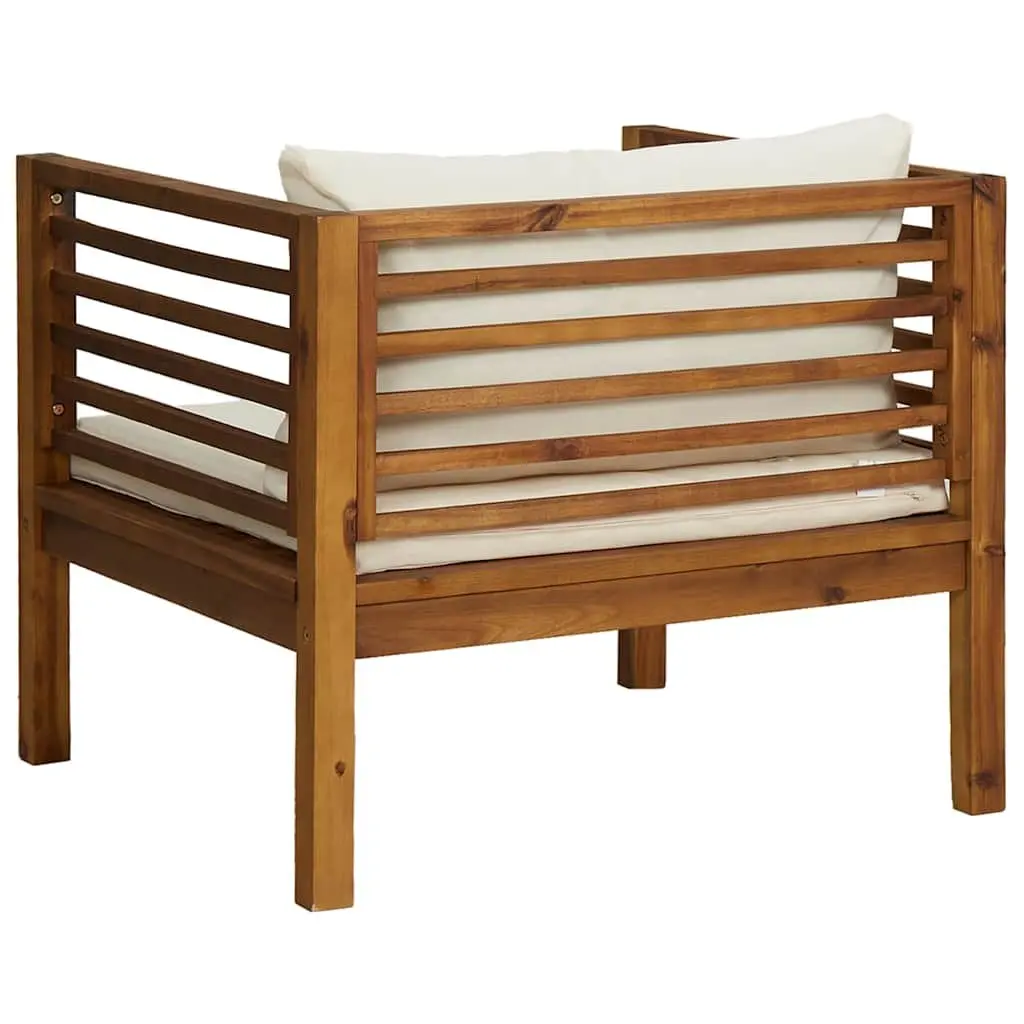 Garden Chair Outdoor Seating Solid Acacia Wood Cream White Cushions