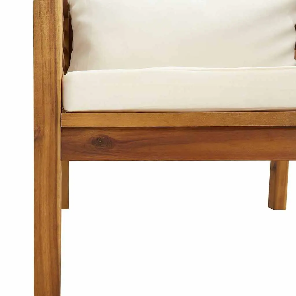 Garden Chair Outdoor Seating Solid Acacia Wood Cream White Cushions