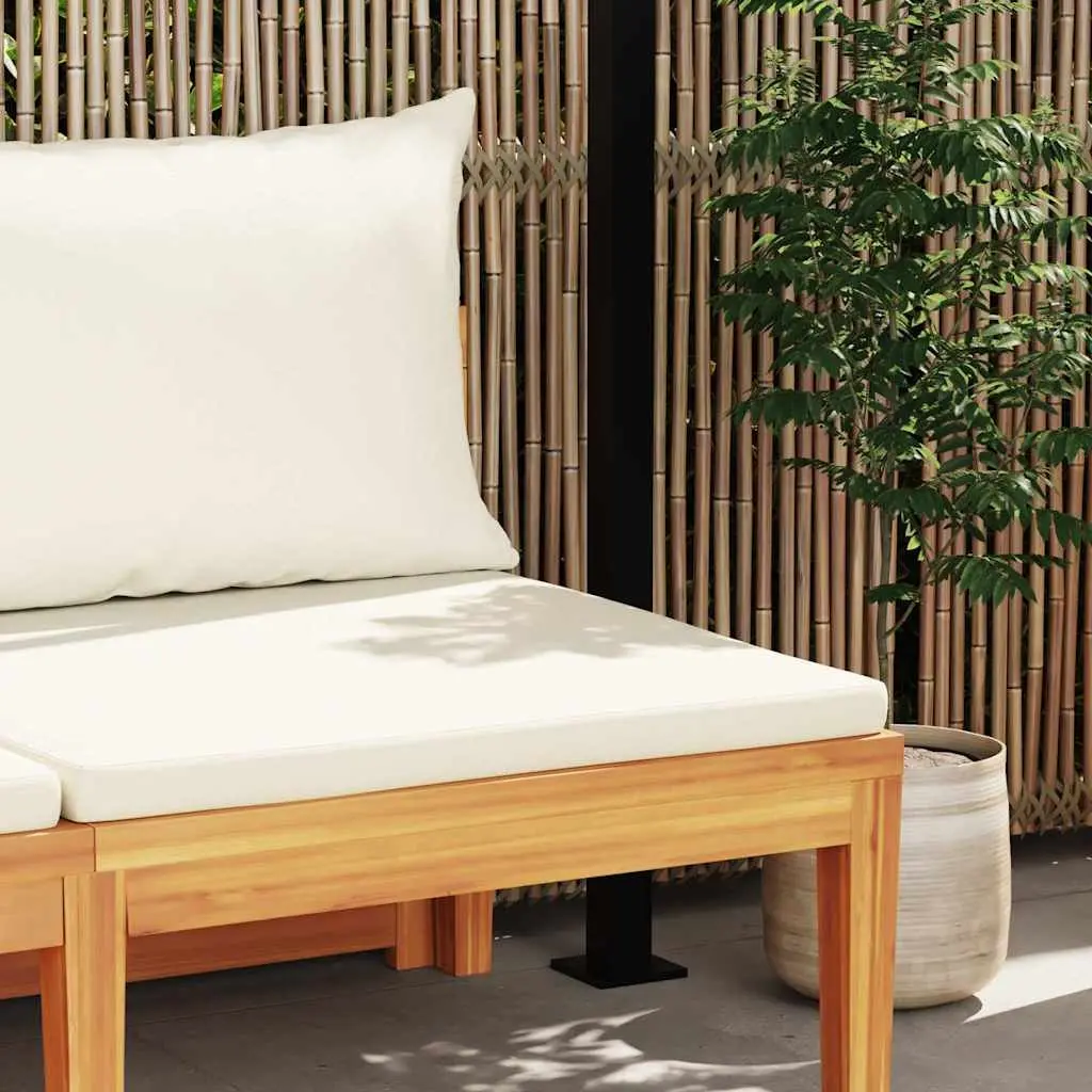 Garden Bench with Attached Table Cream White Cushions Solid Acacia Wood Outdoor