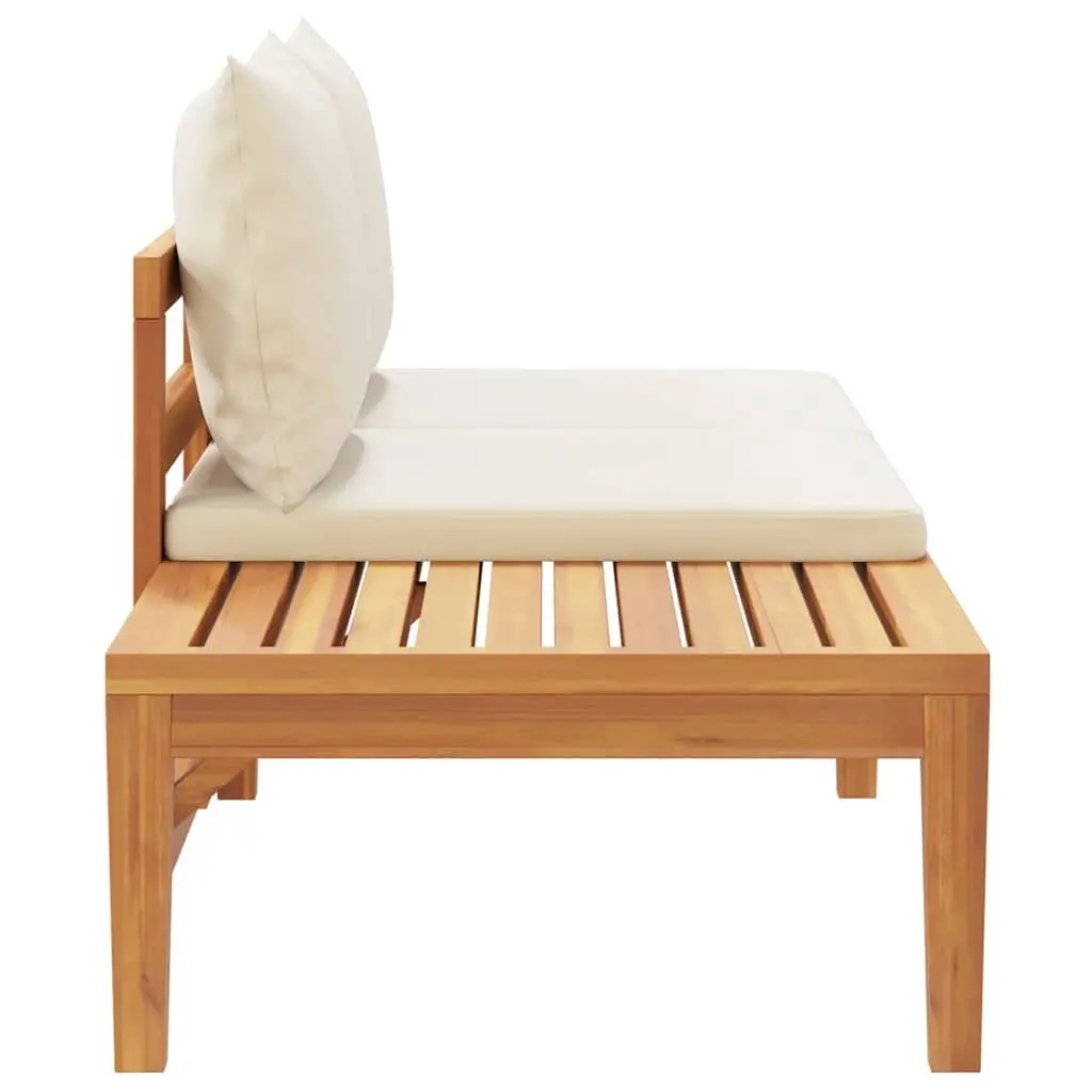 Garden Bench with Attached Table Cream White Cushions Solid Acacia Wood Outdoor