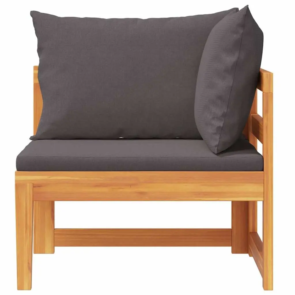 Outdoor Corner Sofa Acacia Wood Garden Sectional Lounge with Dark Grey Cushions