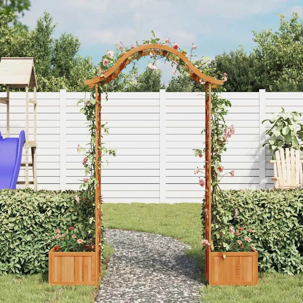 Wooden Garden Pergola Outdoor Decorative Structure with Planter Boxes Brown