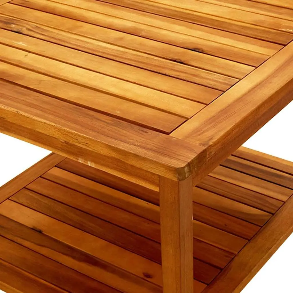 Coffee Table Slatted Top Storage Shelf 60x60x45 cm Solid Acacia Wood Brown