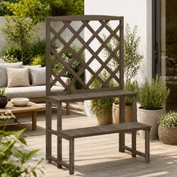 Reliable Grey Wooden Plant Stand with Trellis Support
