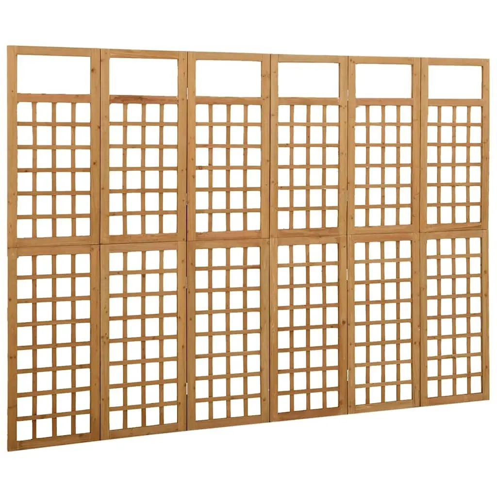 6-Panel Room Divider Trellis Privacy Screen Solid Fir Wood Folding Screen Brown 242.5x180cm