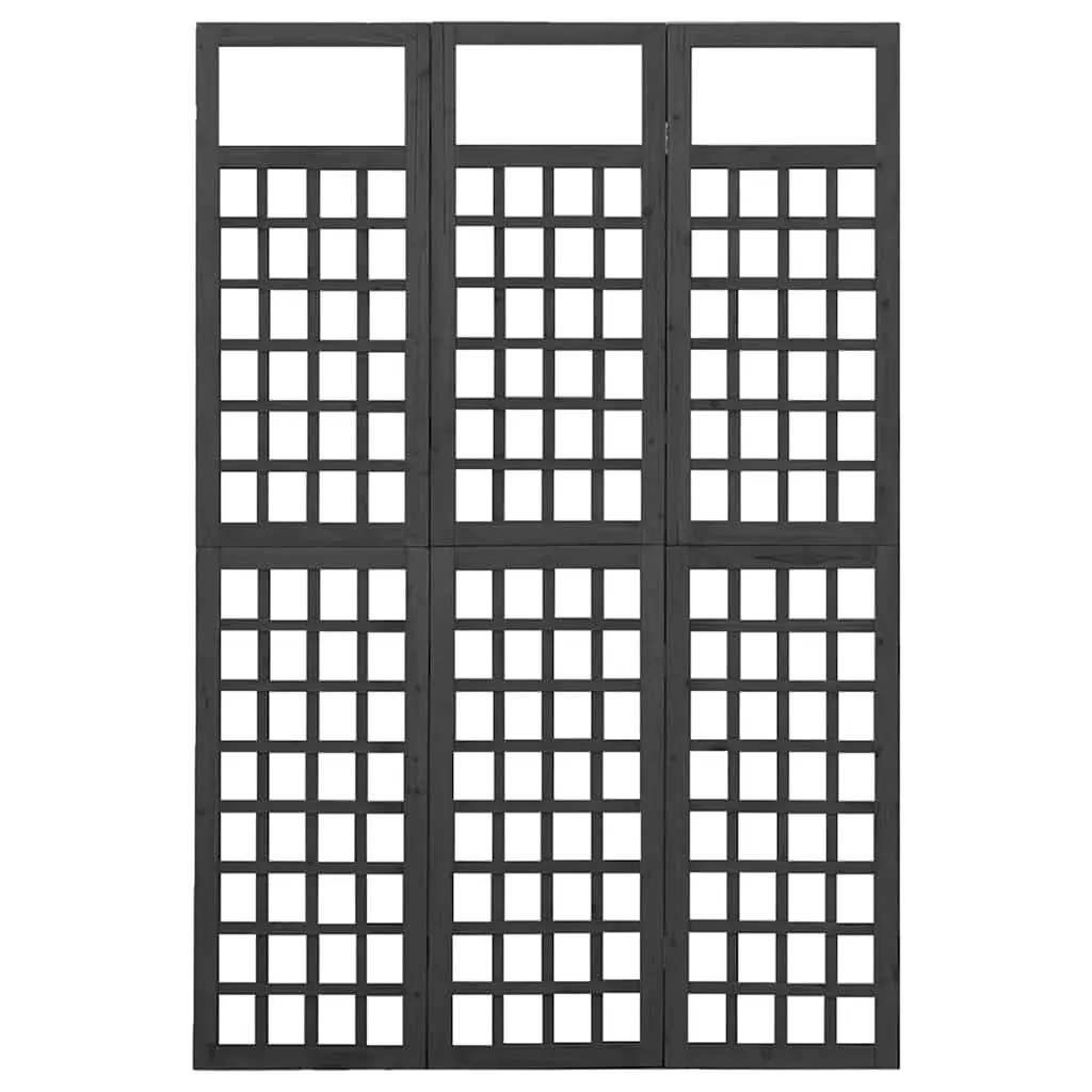 3-Panel Room Divider Trellis Privacy Screen 121 x 180 cm Black Solid Fir Wood