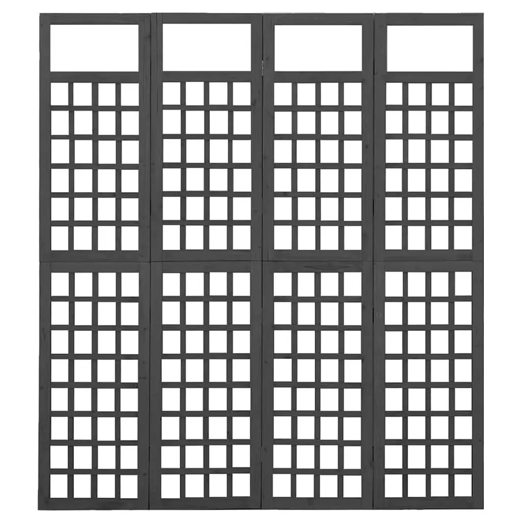 4-Panel Room Divider Screen Privacy Space Divider 161 x 180 cm Black Solid Fir Wood Indoor Outdoor