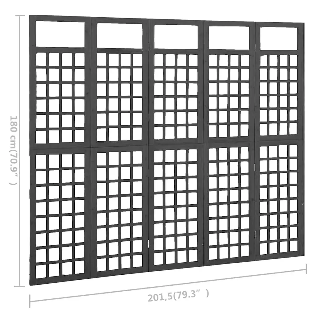 5-Panel Room Divider Trellis Plant Support 2015 x 180 cm Black