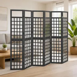 6-Panel Room Divider Trellis Solid Fir Wood Screen Folding Privacy Partition
