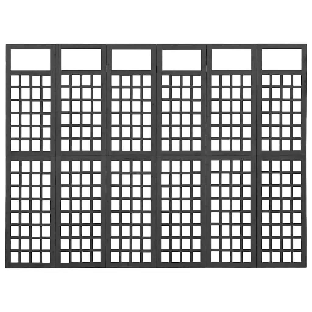 6-Panel Room Divider Trellis Privacy Partition Solid Fir Wood Folding Black