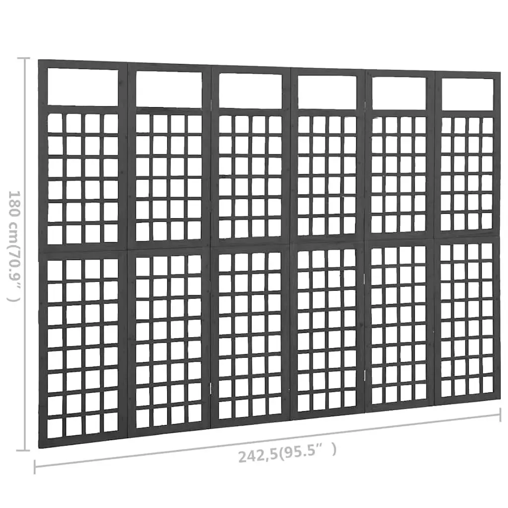 6-Panel Room Divider Trellis Privacy Partition Solid Fir Wood Folding Black