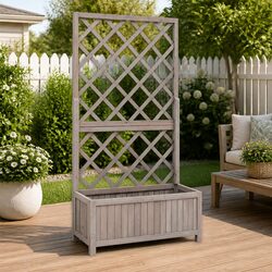 Practical Grey Wooden Trellis Planter for Outdoor Gardening