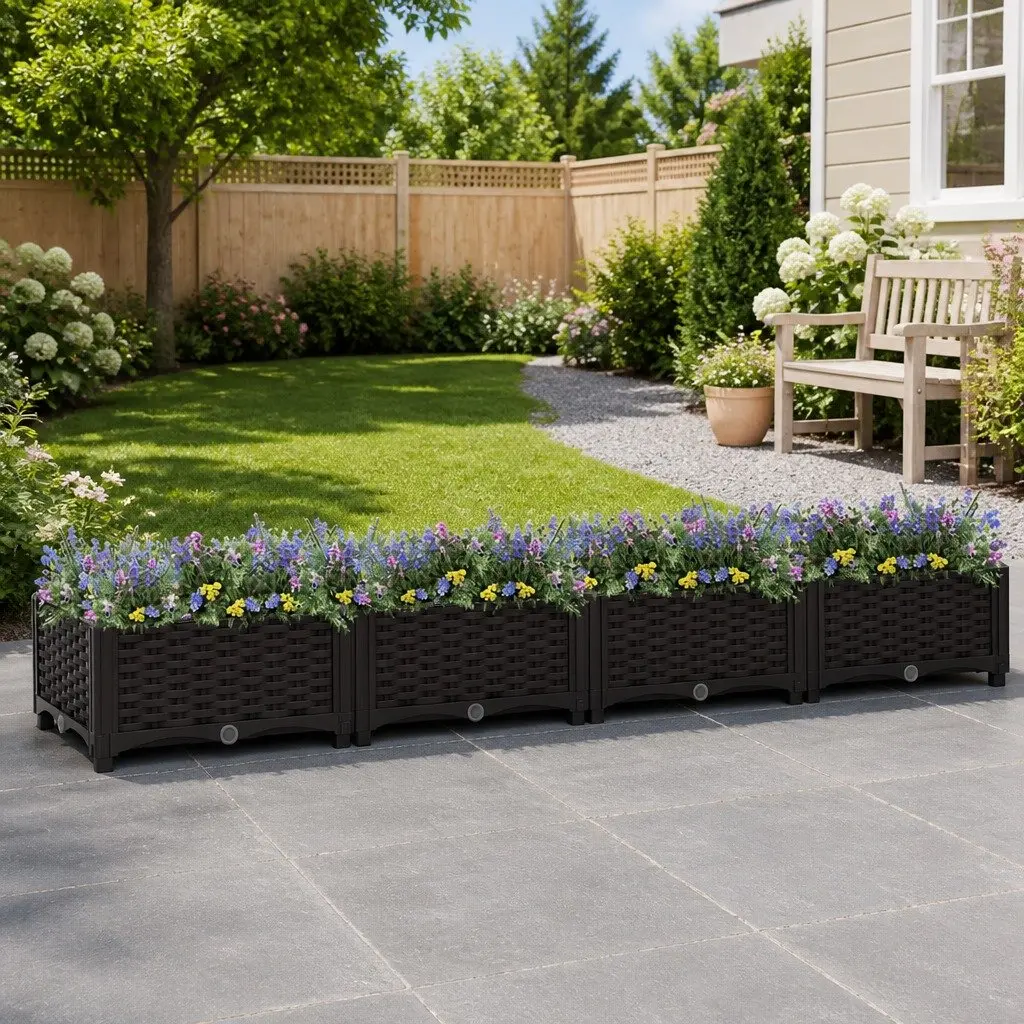 Raised Garden Bed Planter for Flowers Vegetables Herbs 160 x 40 x 23 cm Black