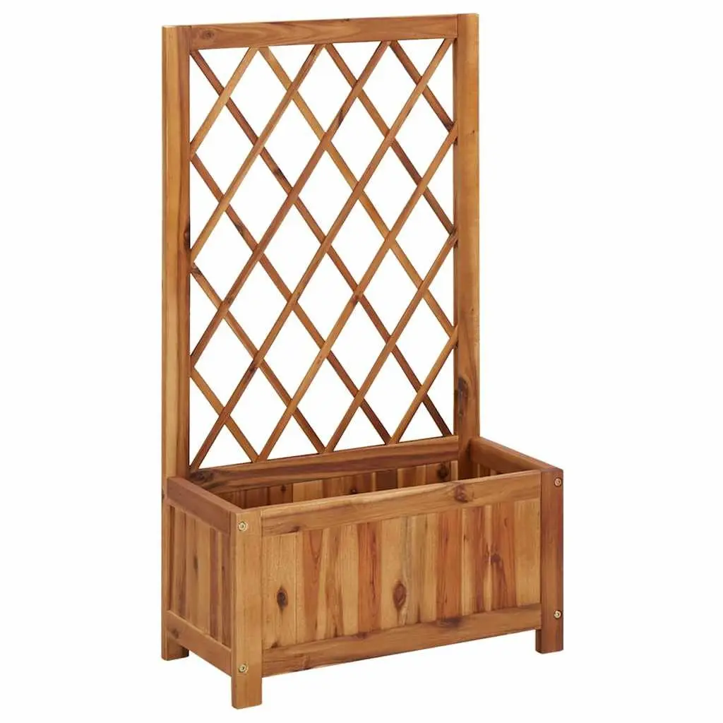 Garden Raised Bed Planter Box with Trellis Solid Acacia Wood Outdoor Brown