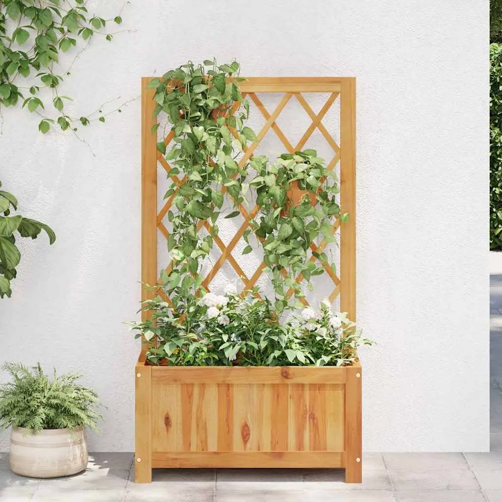 Garden Raised Bed Planter Box with Trellis Solid Acacia Wood Outdoor Brown