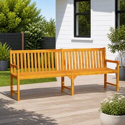 Outdoor Garden Bench 219cm Solid Acacia Wood Backrest Armrests Brown Seating