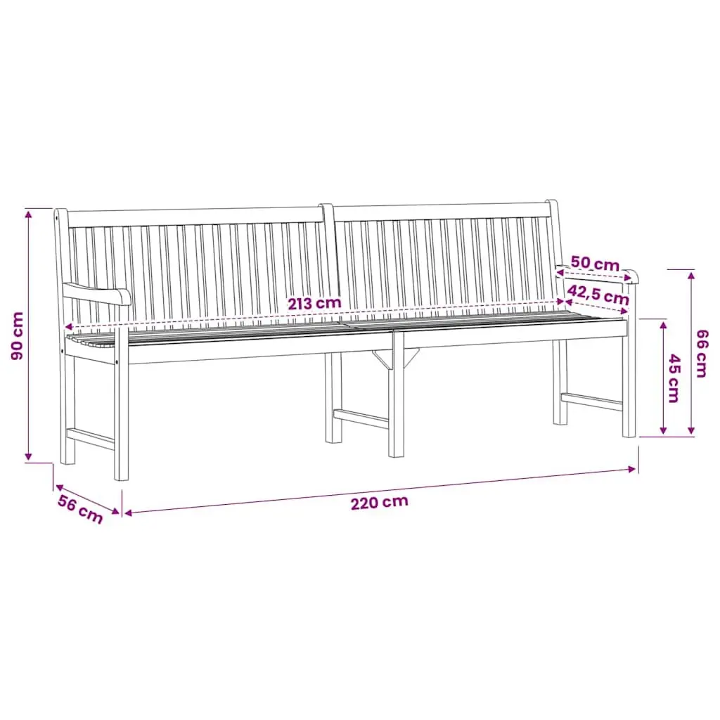 Outdoor Garden Bench Solid Acacia Wood 219cm Brown Seating with Backrest and Armrests