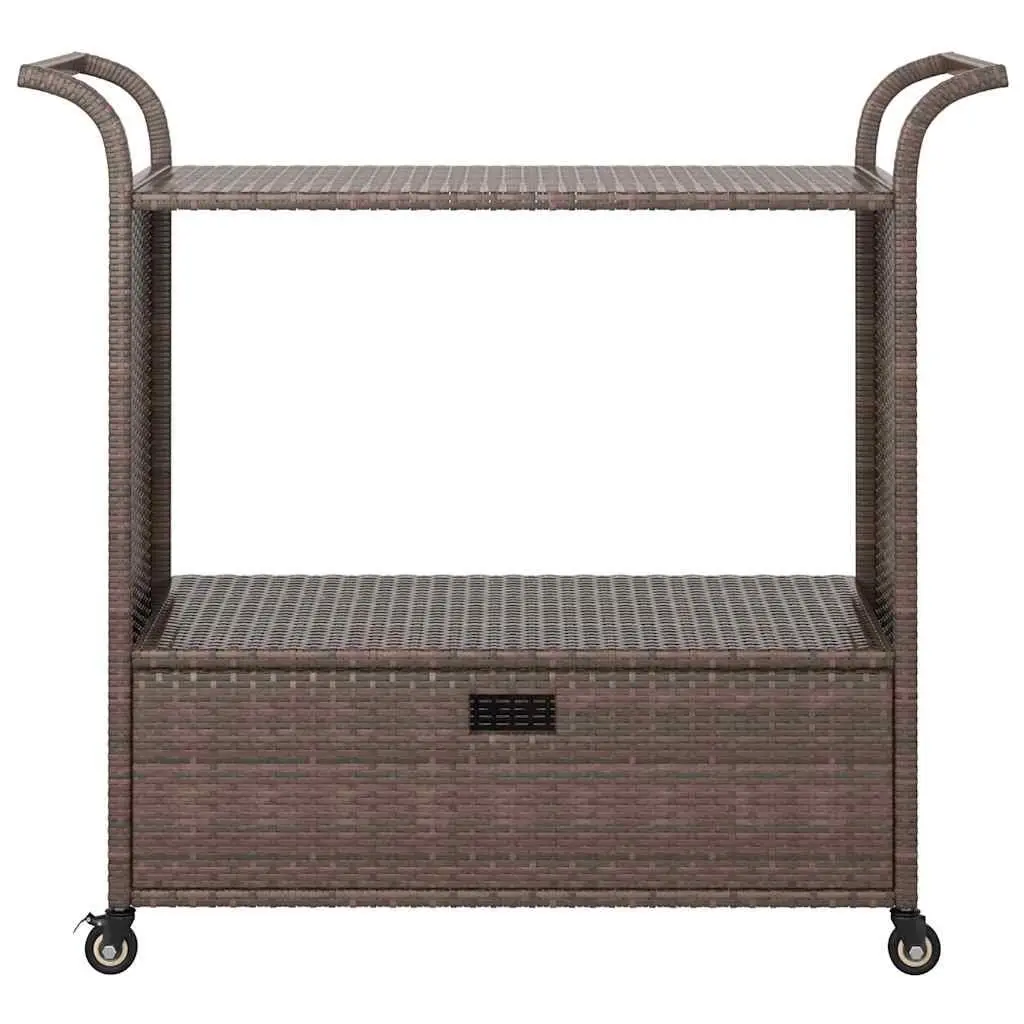 Bar Cart with Drawer Kitchen Dining Trolley 100 x 45 x 97 cm Brown Poly Rattan